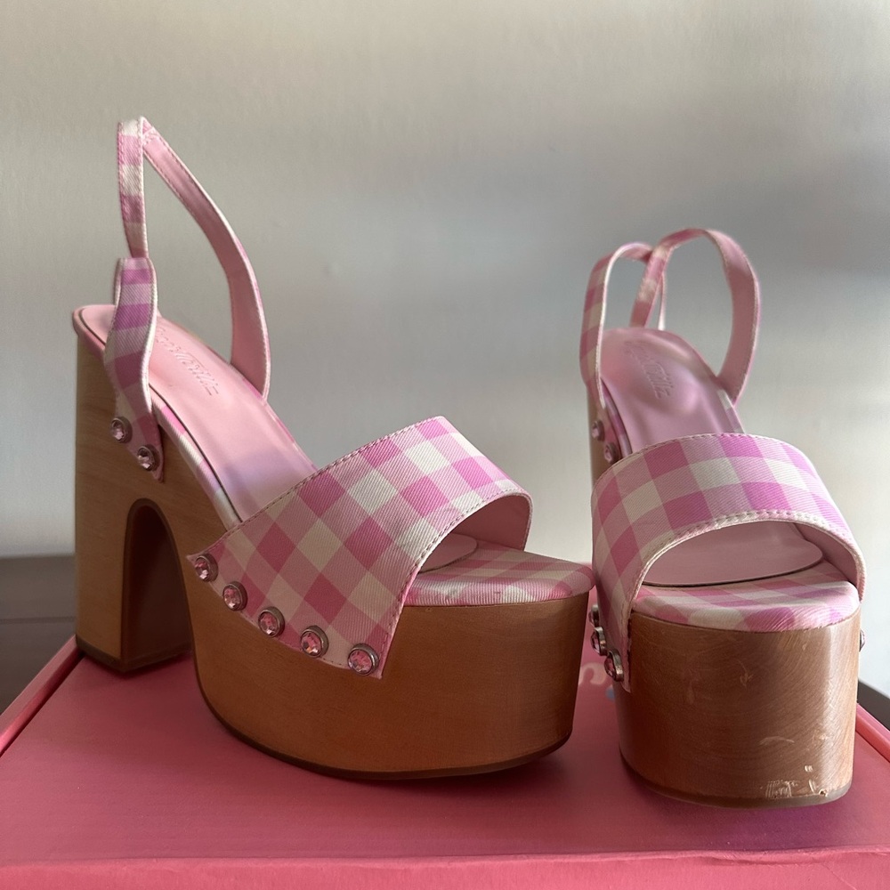 Sugar Thrillz Pink Gingham Platform Heels